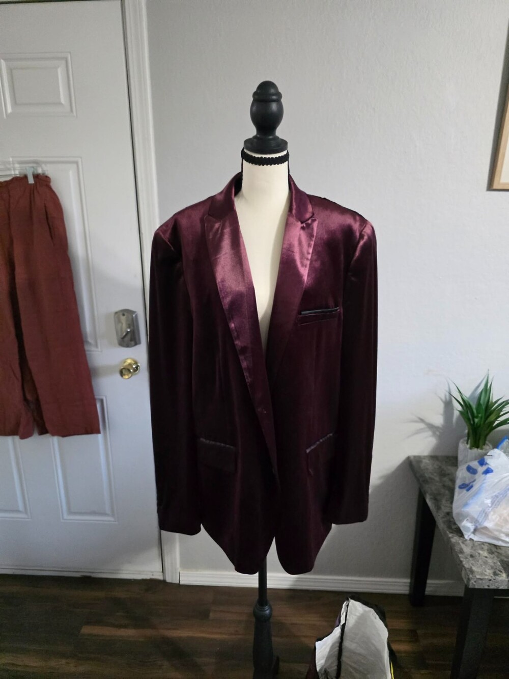 I.N.C. International Concepts Velvet Dinner Jacket XL Burgundy Shawl Lapel Slim